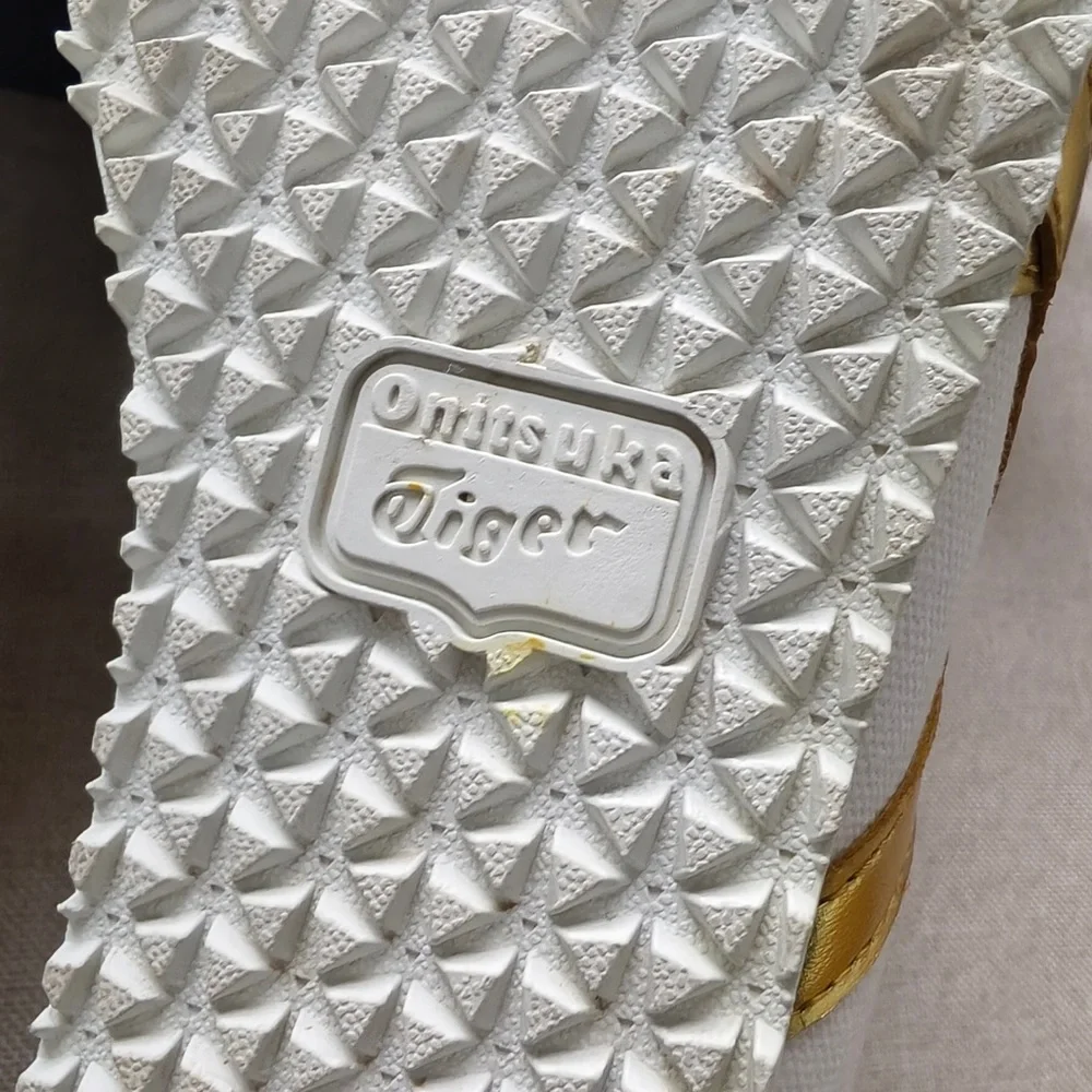Onitsuka Tiger by Asics Women's White Sneakers with Metallic Gold Stripes